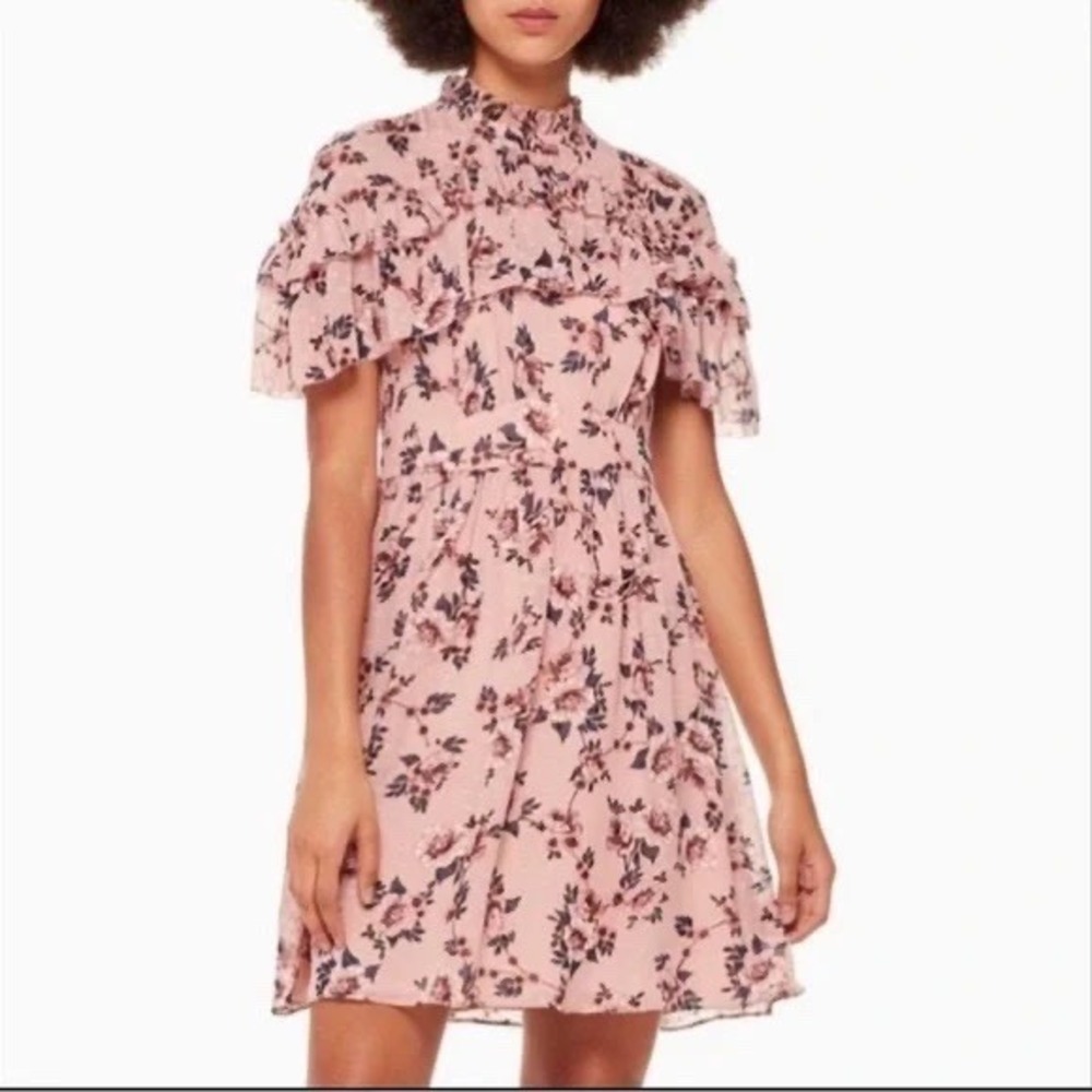 Kate Spade Women's Pink‎ Floral Silk Ruffle Prairie Rose Dress Size 10 MSRP $448